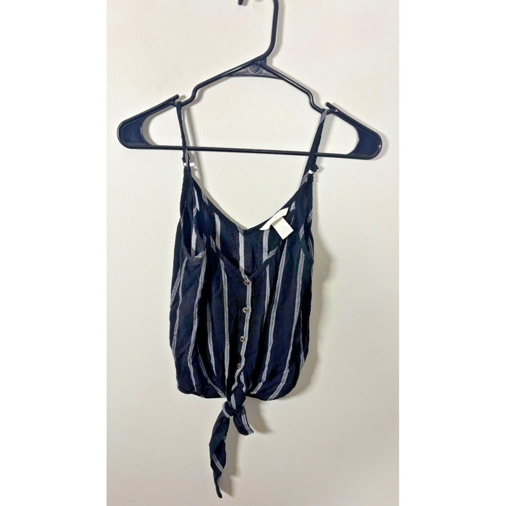 H&M Size 4 Black Striped Crop Top Tie-Front